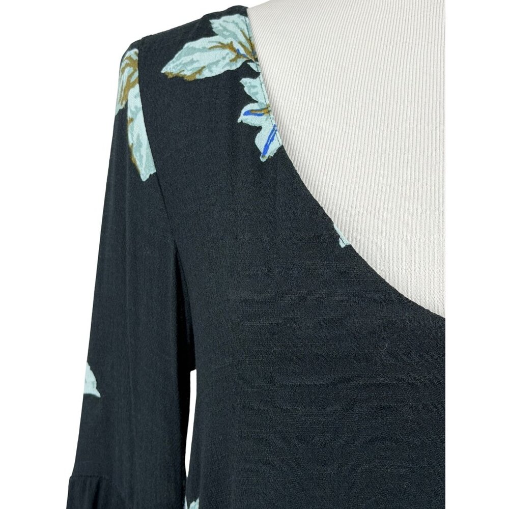 Free People Floral Print Lace Trim Bell Sleeve Mini Shift Dress S| Whimsigoth FP - Picture 3 of 16